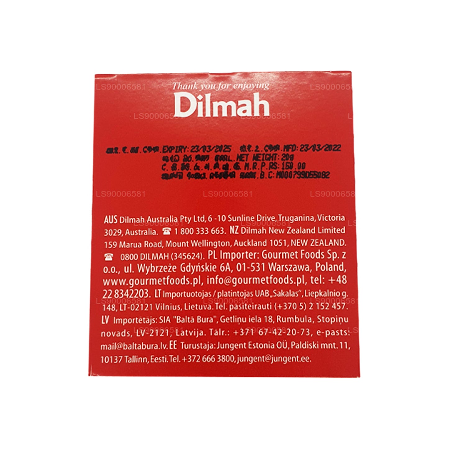 Dilmah engelska frukostte (20g) 10 individuellt folieförpackade tepåsar