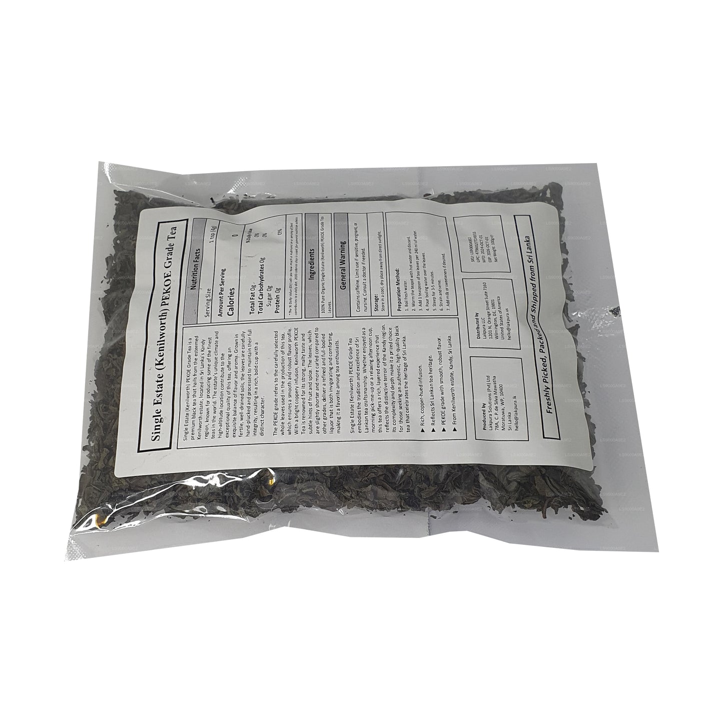 Lakpura enda egendom (Kenilworth) PEKOE Grade Ceylon svart te (100g)