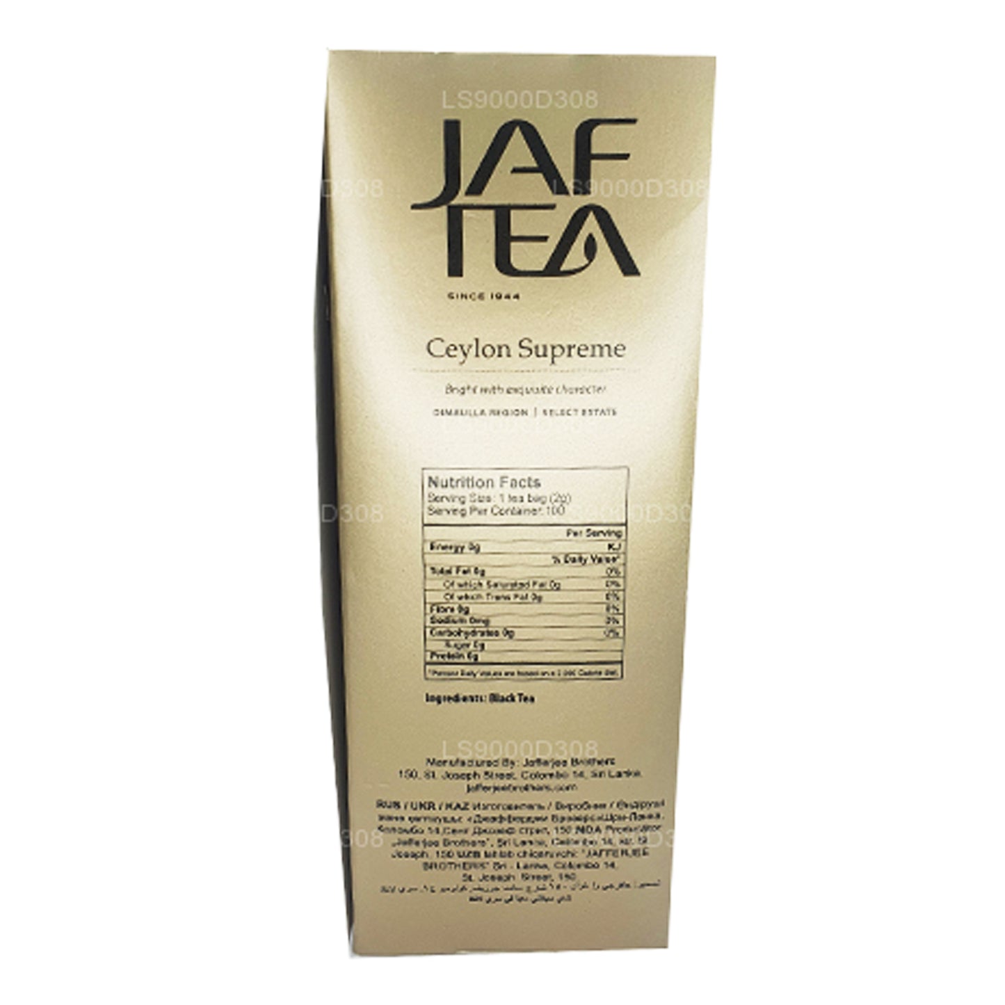 Jaf Tea Classic Gold Collection Ceylon Supreme 100 Tepåsar Sträng och Tag (200g)