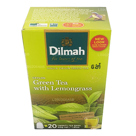 Dilmah Pure Ceylon grönt te med citrongräs te (40g) 20 tepåsar