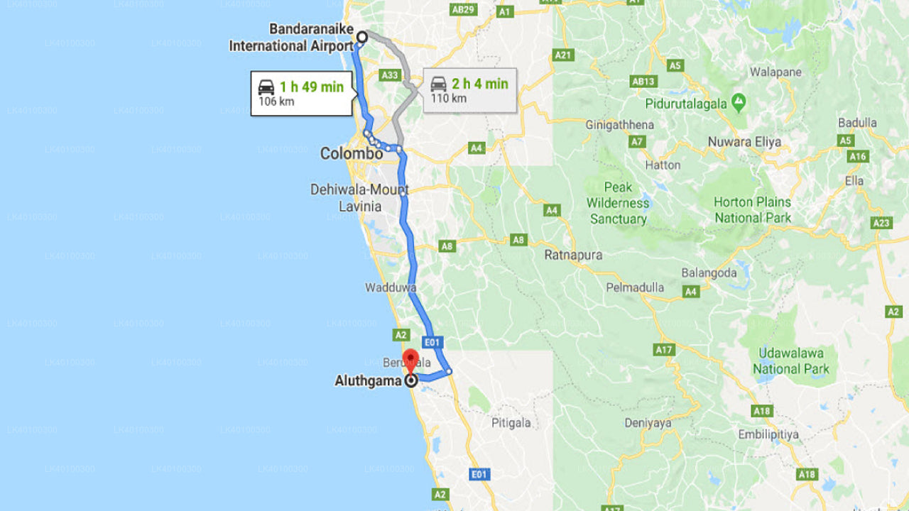 Colombo Airport (CMB) to Aluthgama City Private Transfer