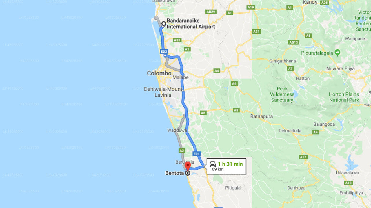 Transfer between Colombo Airport (CMB) and Saman Villa, Bentota