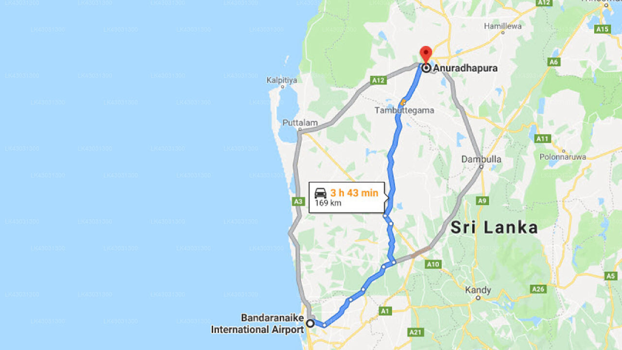 Transfer between Colombo Airport (CMB) and The Sanctuary at Tissawewa, Anuradhapura