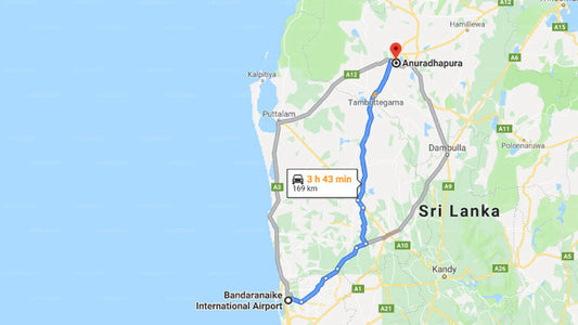 Transfer between Colombo Airport (CMB) and Lakeside at Nuwarawewa, Anuradhapura