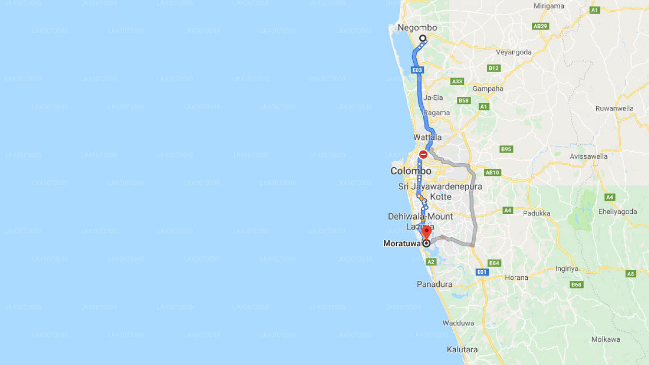 Transfer between Colombo (CMB) Airport and Governors Villa Bolgoda, Moratuwa