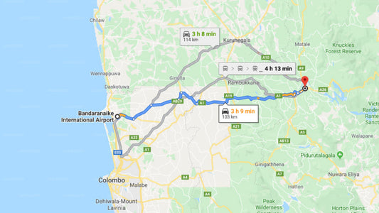 Transfer between Colombo Airport (CMB) and Hillway Tour Inn Guesthouse, Kandy