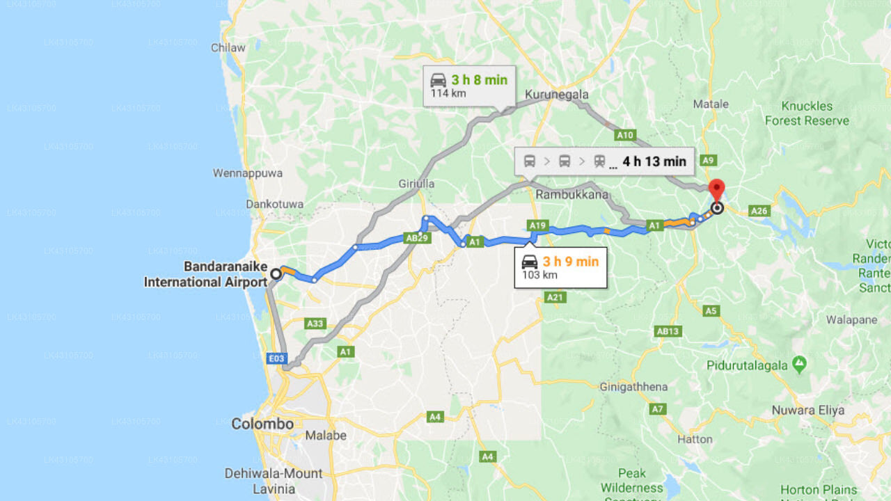 Transfer between Colombo Airport (CMB) and Forest Glen, Kandy