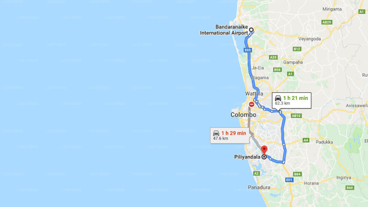 Transfer between Colombo Airport (CMB) and Fern Breeze Resorts, Piliyandala