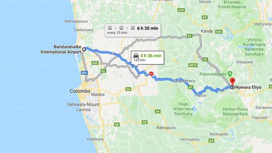 Transfer between Colombo Airport (CMB) and Taprospa Labookellie Villa, Nuwara Eliya
