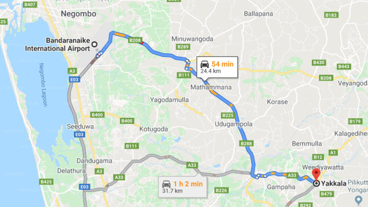 Transfer between Colombo Airport (CMB) and The Private Cottage, Yakkala