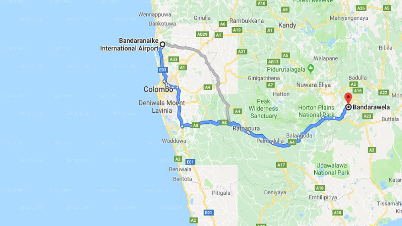 Transfer between Colombo Airport (CMB) and Ceylon Tea Bungalows, Bandarawela