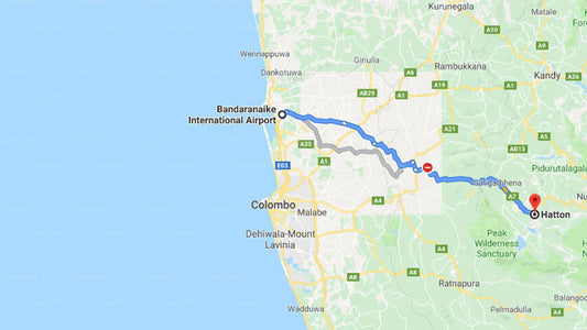 Transfer between Colombo Airport (CMB) and Royal Majesty Bungalow, Hatton